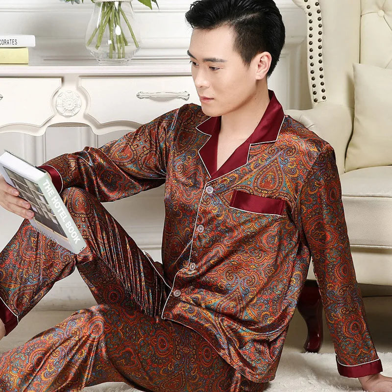 Men’s High-Quality Pajama Set – Short & Long Sleeve, Ice Silk Sleepwear, Plus Sizes