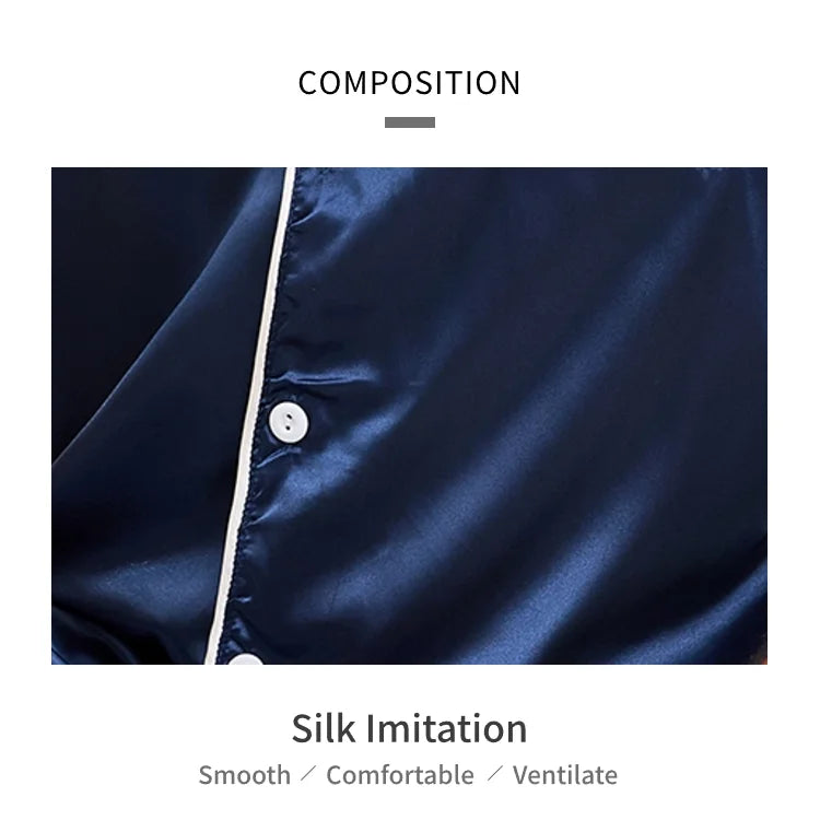 Men’s Satin Short Sleeve Pajama Set – Summer Sleepwear with Button-Down Shirt & Elastic Waist Shorts