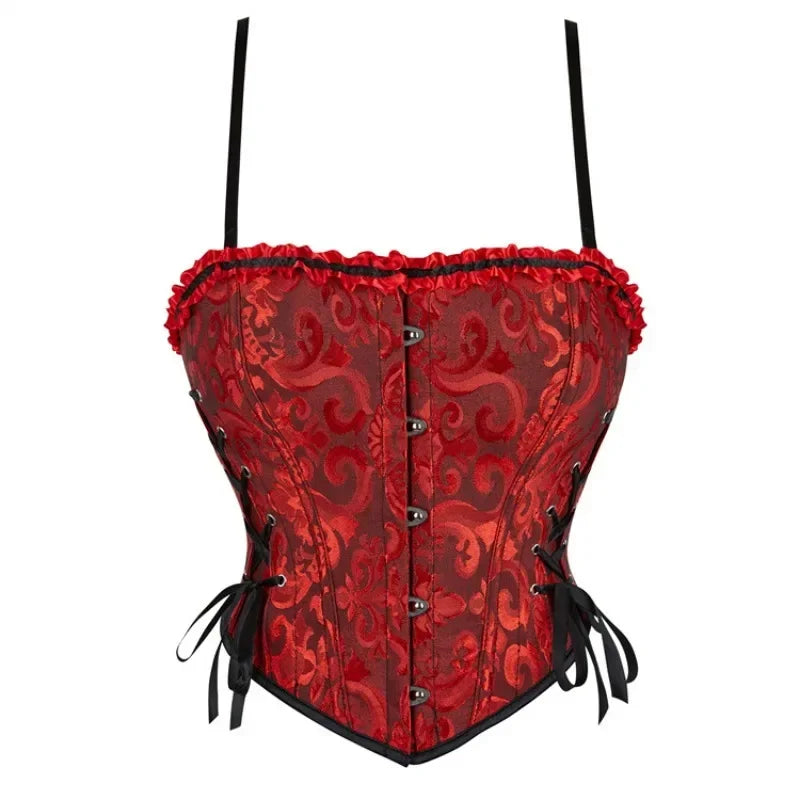 Sexy Lace-Up Overbust Corset Crop Top – Slimming Bustier Body Shaper Vest for Women, Short Torso Design (Black, White, Red)