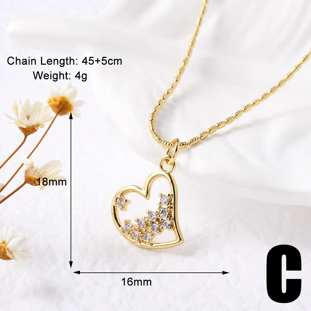 Elegant Gold-Plated Heart Crystal Necklace – Shiny Short Chain Jewelry Gift for Women
