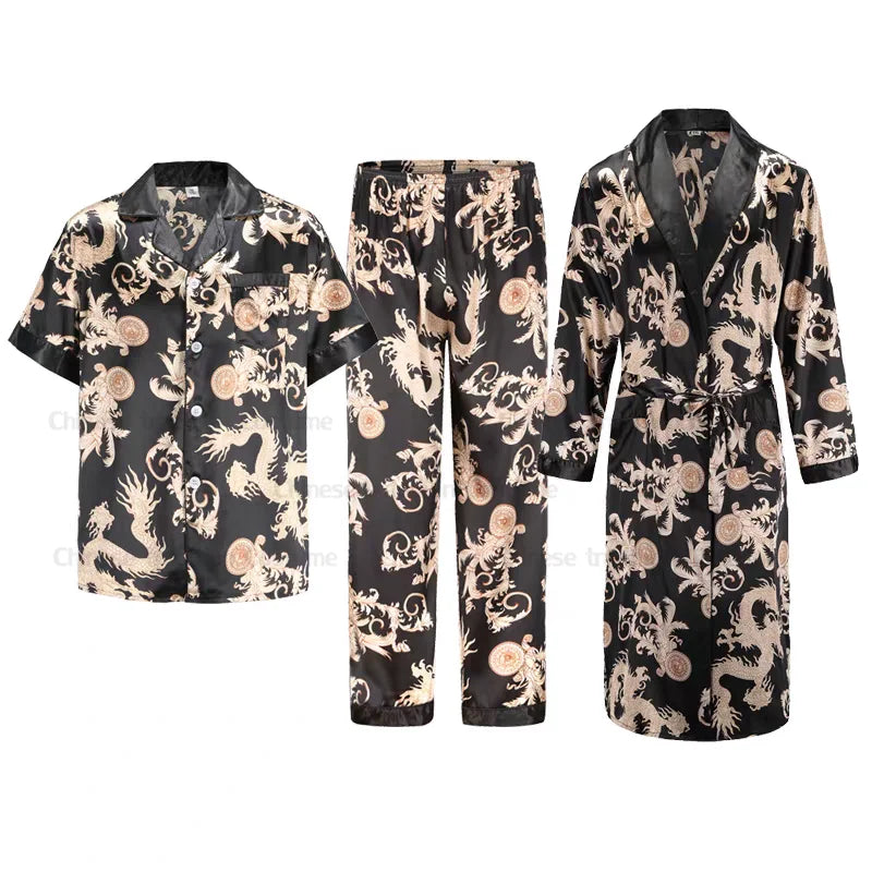 Luxury Comfort – Dragon Print Satin Pijamas for Men