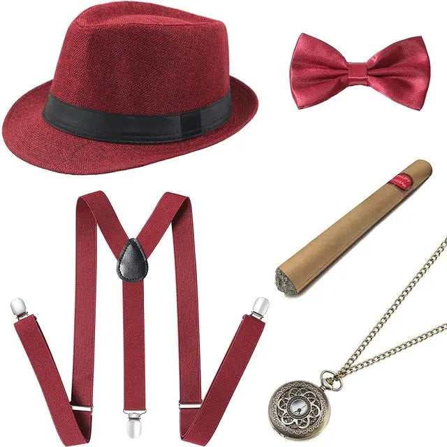 Roaring 20s Gatsby Gangster Accessory Kit – Vintage Panama Hat, Bow Tie & Suspenders for Dashing 1920s Cosplay or Speakeasy Style