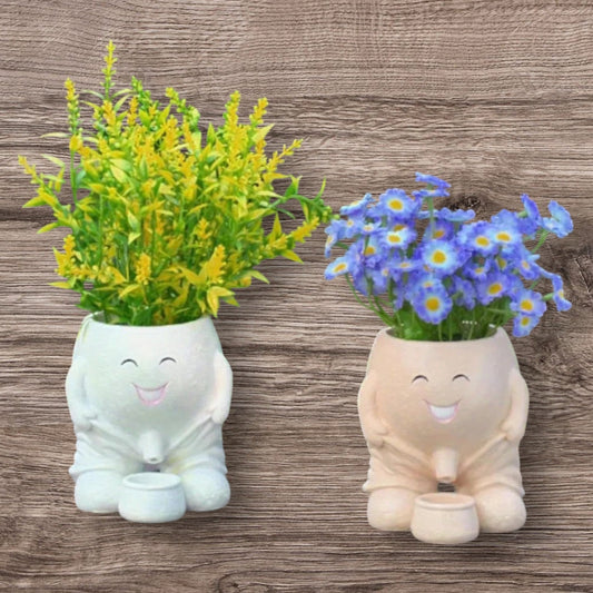 Human Face Flower Pot – Unique Fun Head Planter Vase with Drainage for Outdoor Plants, Garden, Patio, and Office Decor Funny Gift Present Peeing Boy