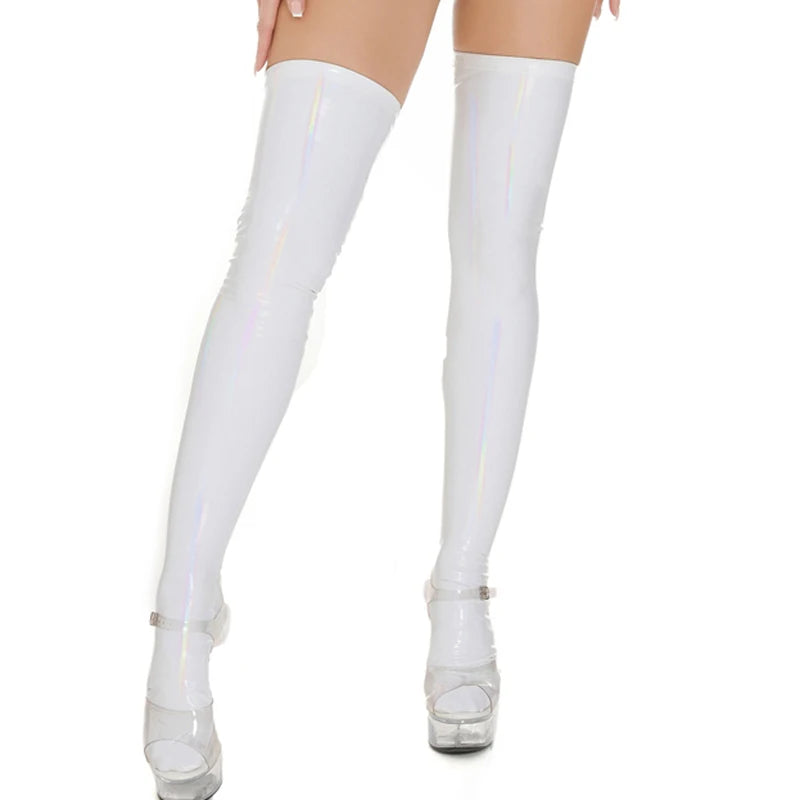 Oil-Shiny Leather Thigh-High Stockings – Glossy Over-Knee Cosplay Socks