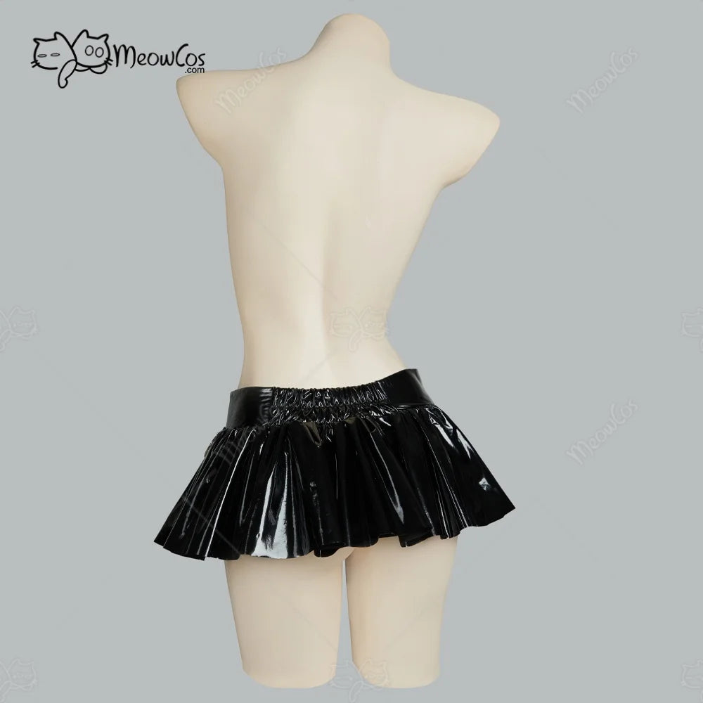 Women's Ultra-Short Gothic Mini Skirt – Black Shiny Faux Leather with Chains