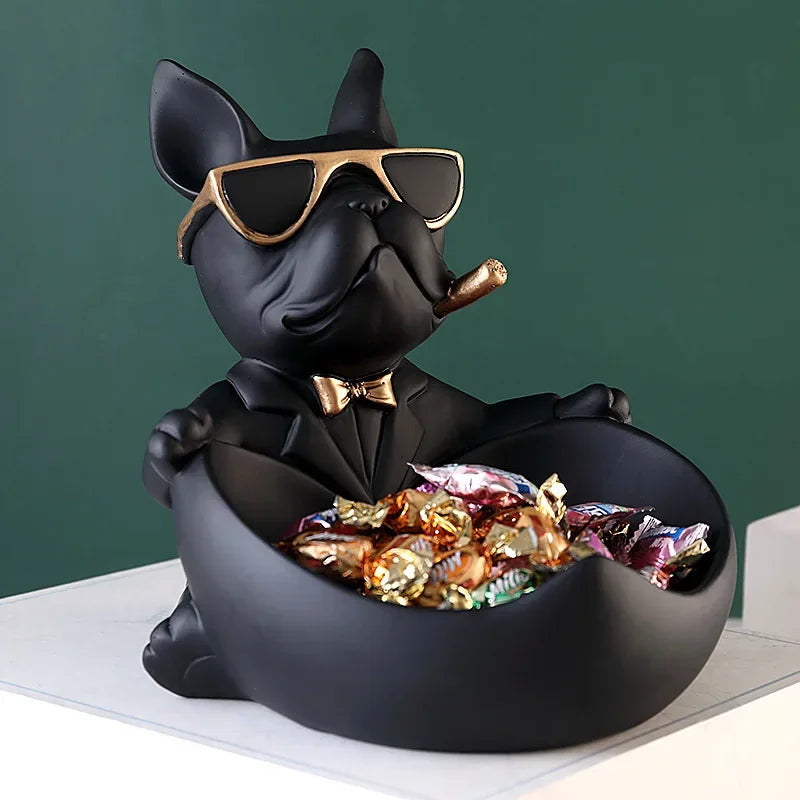Cool Dog Figurine with Storage Box – Resin Dog Statue & Decorative Tray | Home Decor, Animal Ornament, Sculpture & Gift