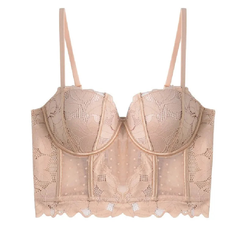 French Lace Dobby Corset Lingerie Set – Soft Bra & Panties for Women, Romantic Wedding Body Shaper & Cropped Top Underwear