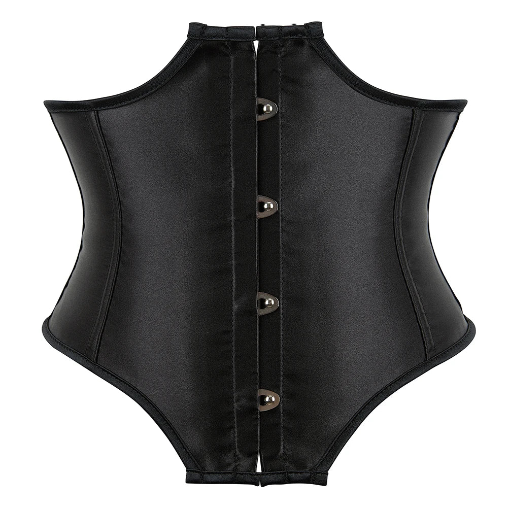 Black Satin Underbust Waist Trainer Corset – Short Torso Cincher Belt Shapewear
