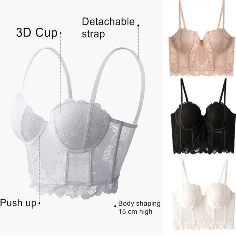 French Lace Dobby Corset Lingerie Set – Soft Bra & Panties for Women, Romantic Wedding Body Shaper & Cropped Top Underwear