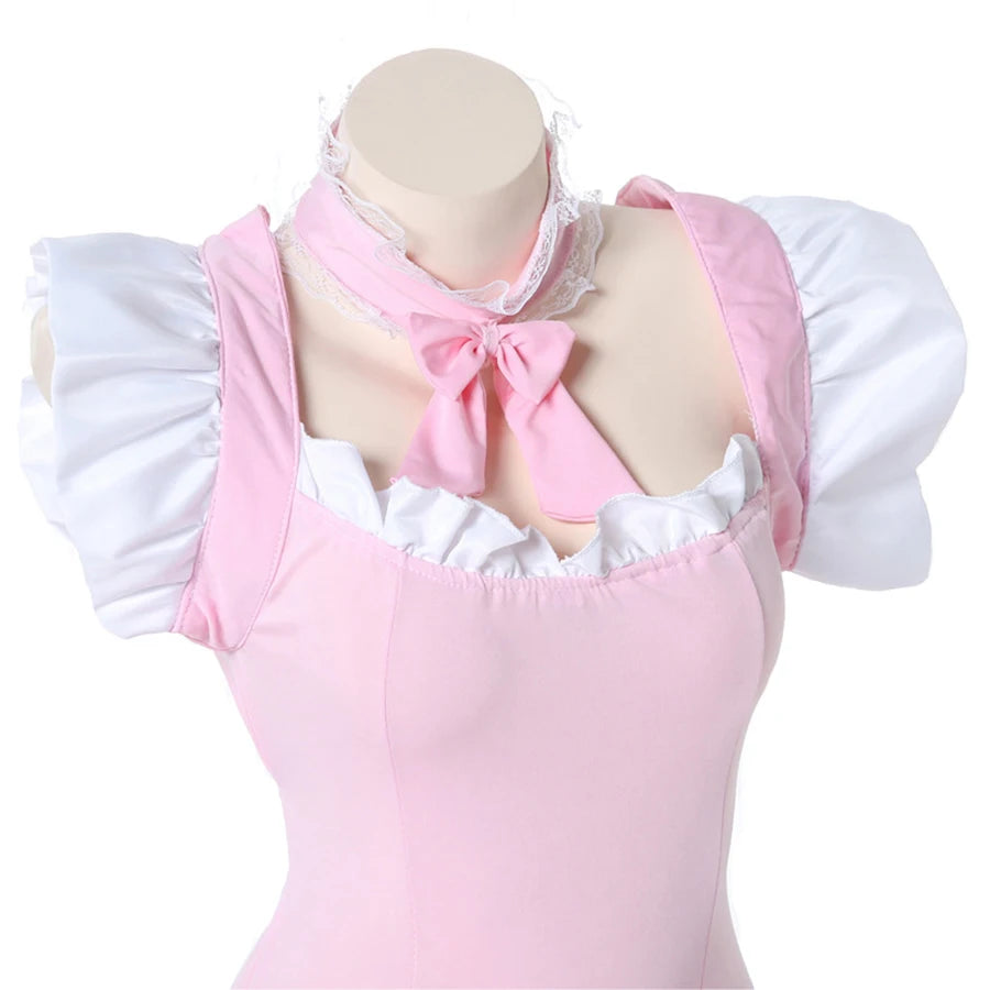 Charming Pink Lolita Maid Costume – Kawaii-Inspired Bodysuit Roleplay Outfit & Lingerie Nightdress for Women