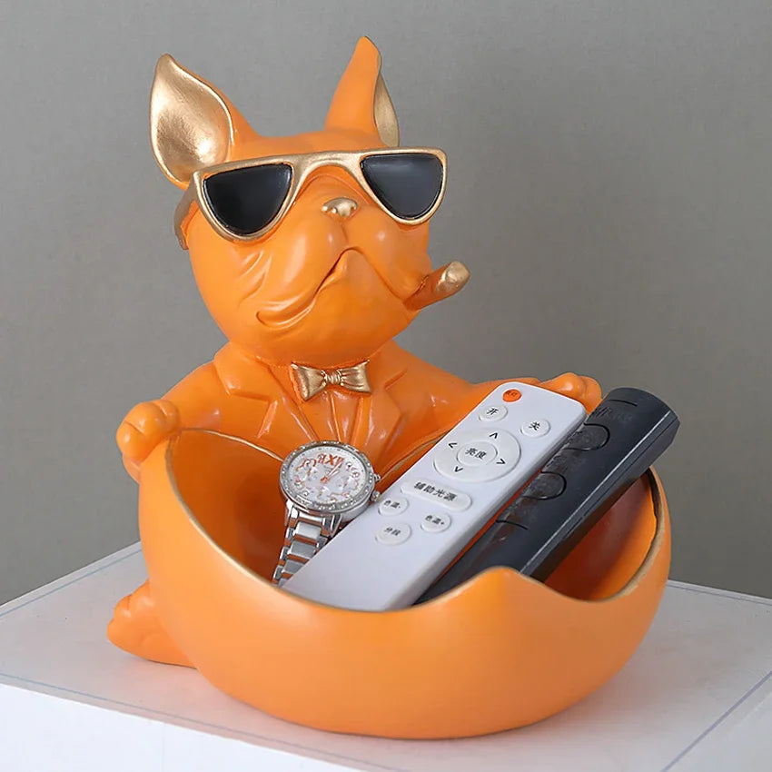Cool Dog Figurine with Storage Box – Resin Dog Statue & Decorative Tray | Home Decor, Animal Ornament, Sculpture & Gift