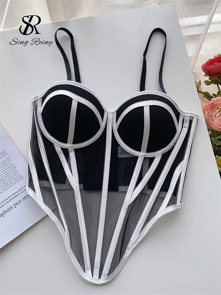 Sexy Sheer Corset Tank Top – Strapless Transparent Striped Camisole for Women, Slim Backless Streetwear Lingerie