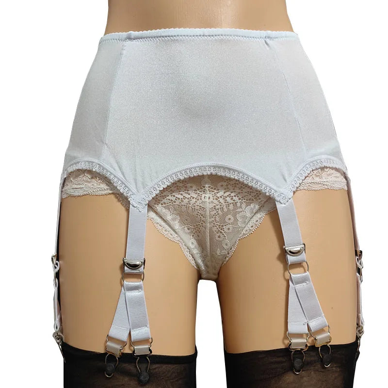 Vintage Sexy Women’s Garter Belt with Lace Stockings – Retro High-Waisted Suspender Belt with 6 Straps & 12 Claws