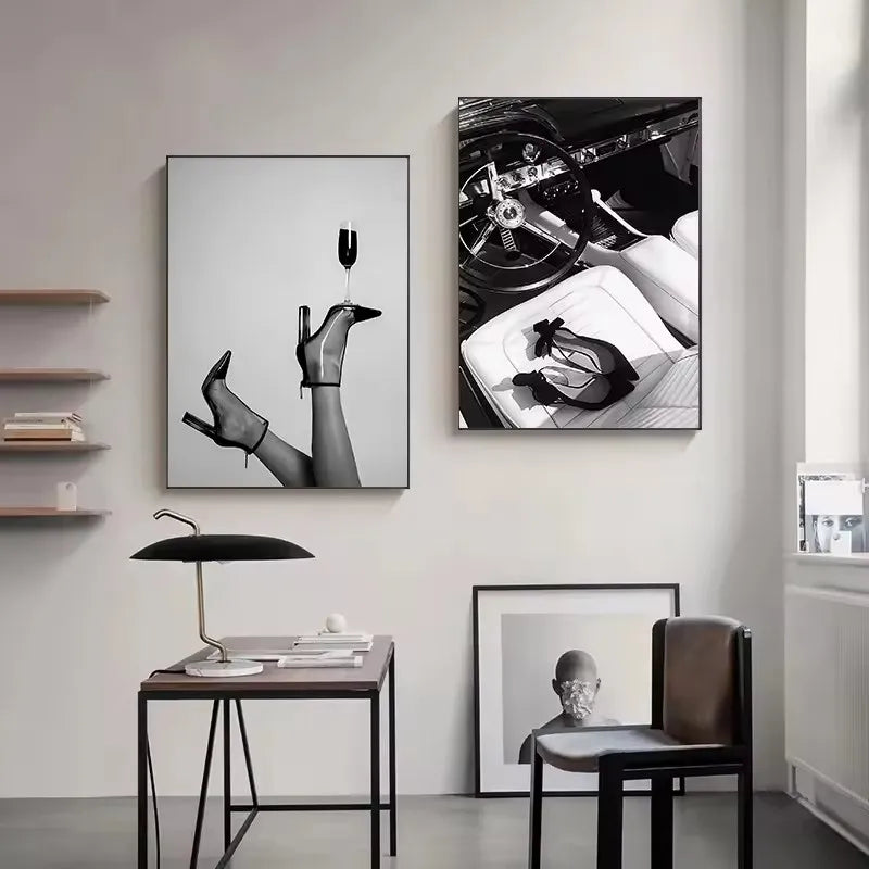 Midnight Glamour – Black & White Heels Art