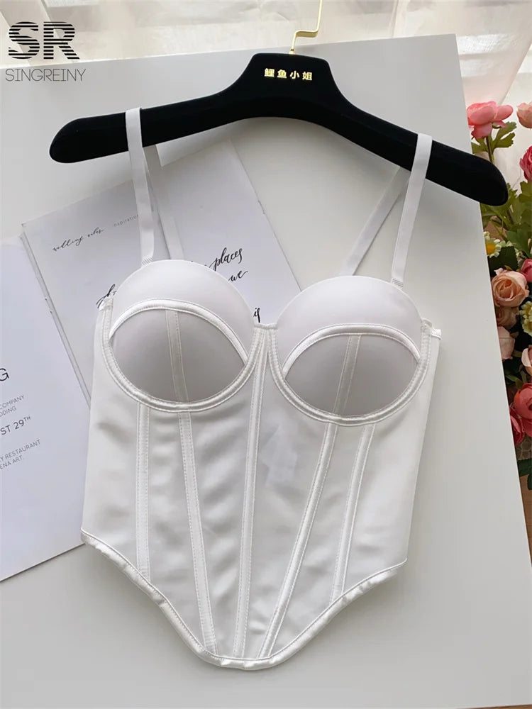 Fashion Sexy Camisole for Women – Slim Fit French-Style Solid Sleeveless Tank Top with Built-In Bra