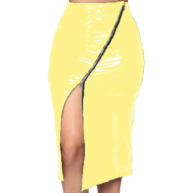 Seductive Women’s Full Zip Faux Leather PVC Pencil Skirt – High-Waisted Latex Skirt in 5XL, 6XL, 7XL for Nightclub & Party