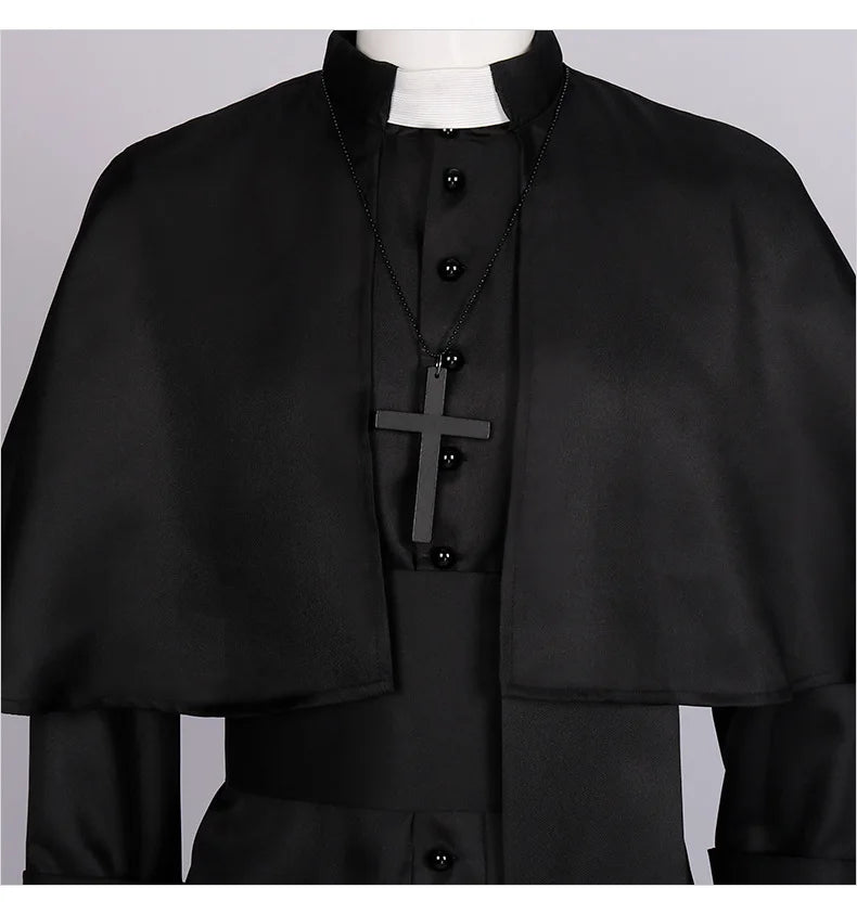 Men's Robe Clergy Cassock Medieval Priest Costume Church Religious Roman Soutane Pope Pastor Father Costumes Mass Missionary Colours Cheeky Halloween Party