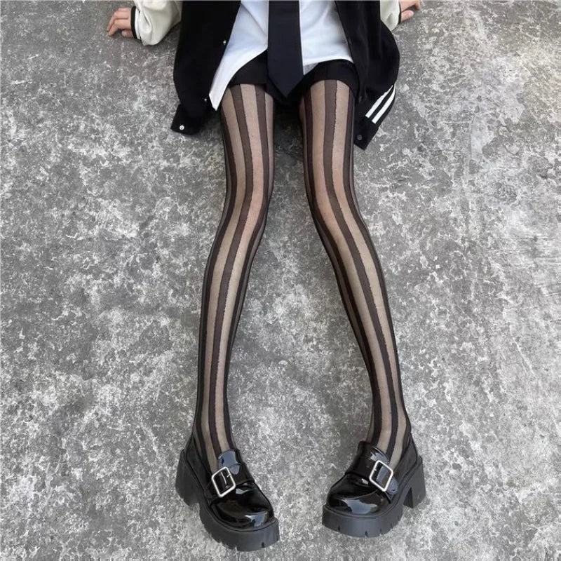 Ultra-Thin Black Stockings – Striped Lingerie Style