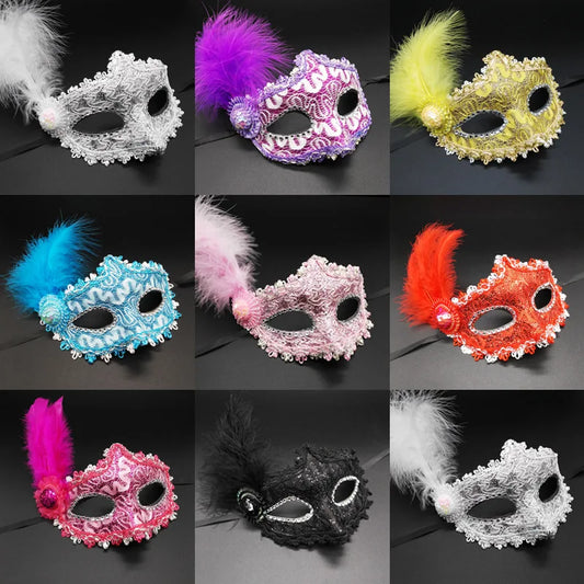 Seductive Lace & Feather Mask – Elegant Half Face Cover for Cosplay, Masquerades & Party Costumes
