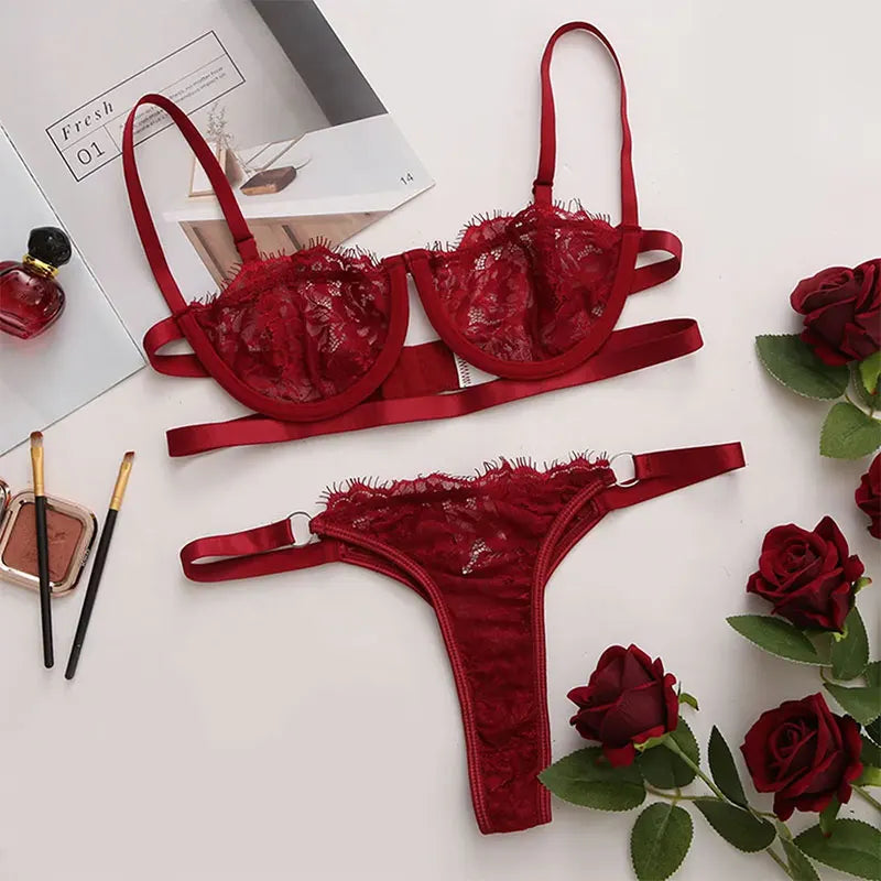 Intimate Temptation – Sexy Embroidered Lace Lingerie Costume Set