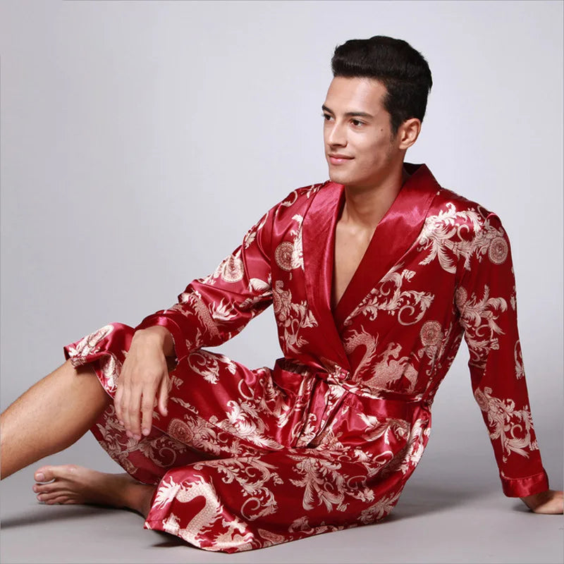 Luxury Comfort – Dragon Print Satin Pijamas for Men