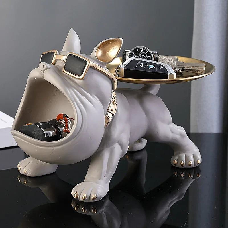 Bulldog Figurine with Storage Box – Resin Dog Statue & Decorative Tray | Home Decor, Puppy Sculpture, Animal Ornament