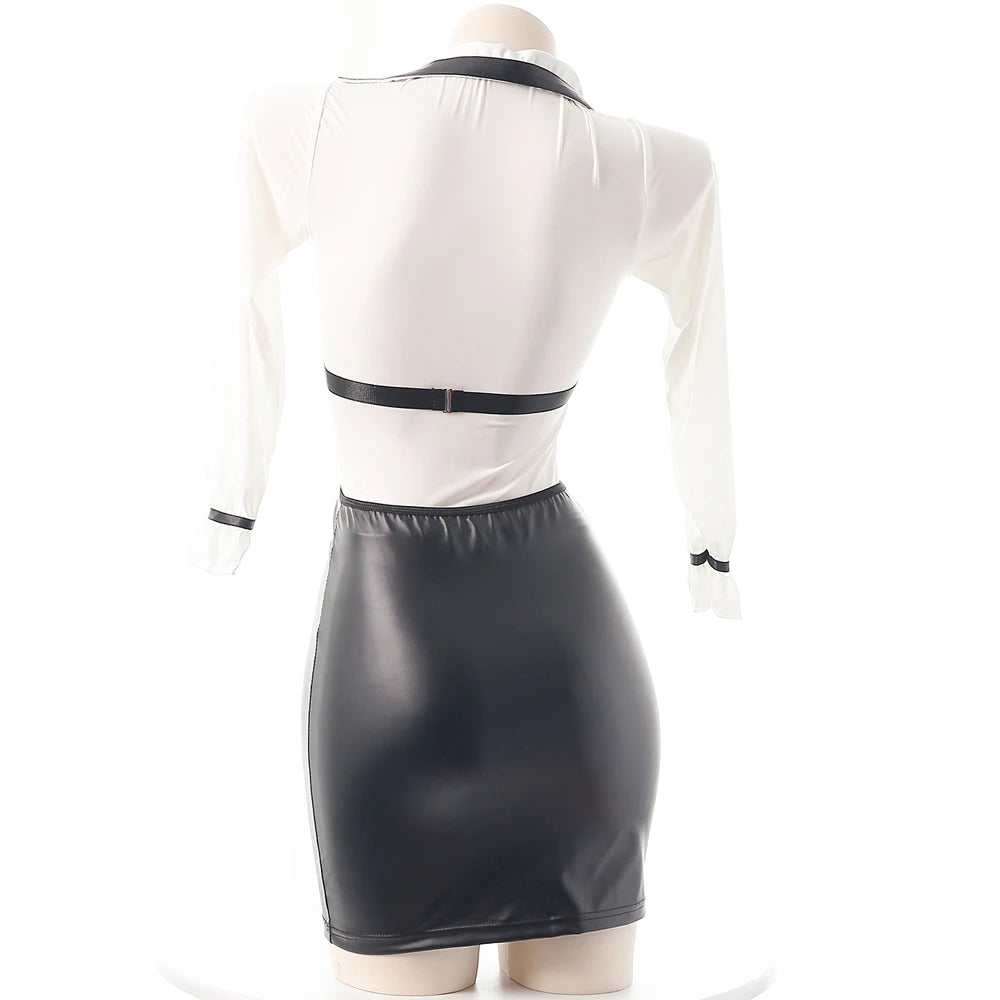 Seductive Office Uniform Cosplay – Strap Shirt & Mini Skirt Outfit for Women