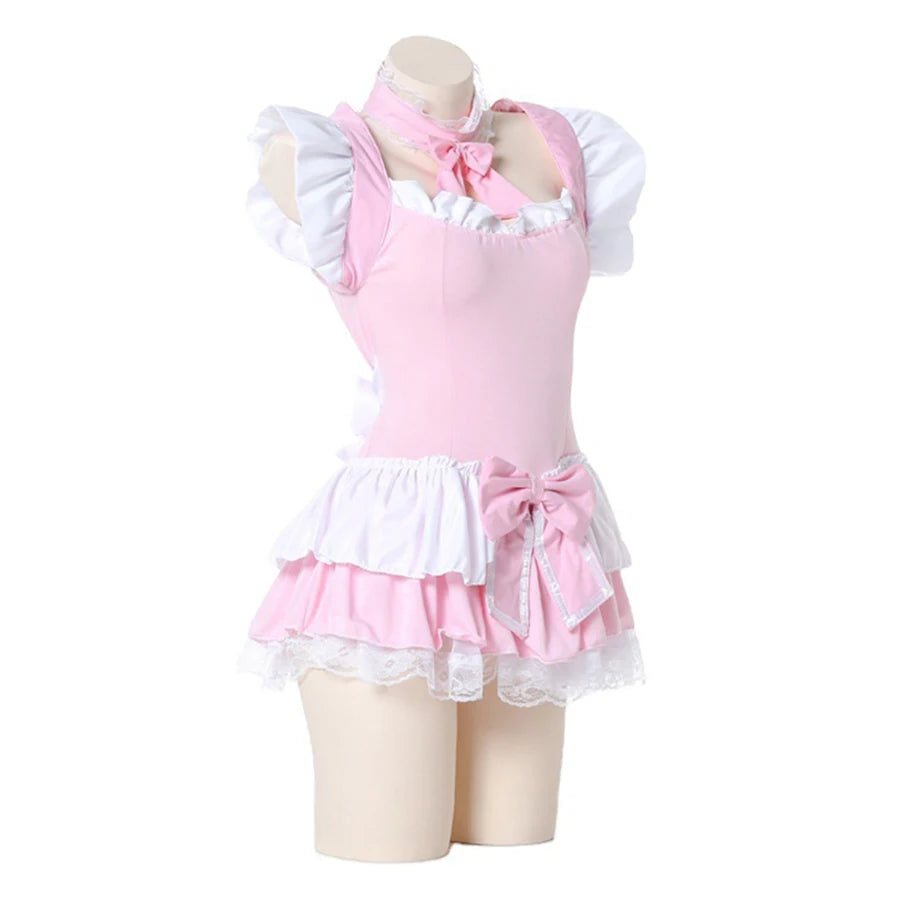Charming Pink Lolita Maid Costume – Kawaii-Inspired Bodysuit Roleplay Outfit & Lingerie Nightdress for Women