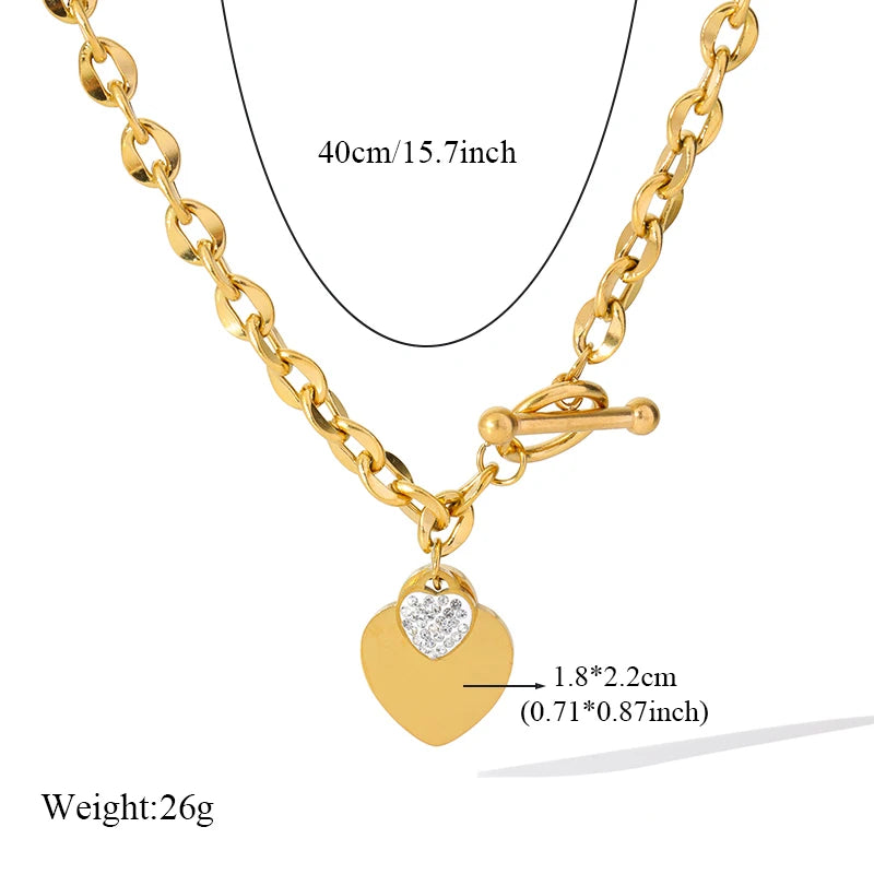 Elegant 3-Color Double Heart Necklace & Bracelet Set – Stainless Steel, Gold/Silver, Waterproof Crystal Jewellery for Women