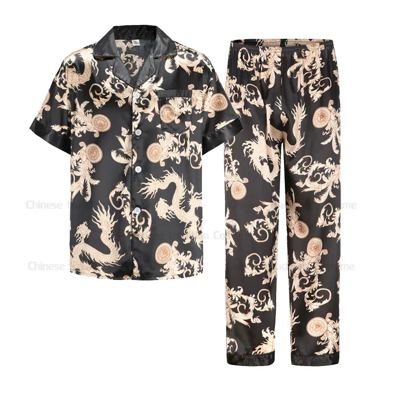 Luxury Comfort – Dragon Print Satin Pijamas for Men