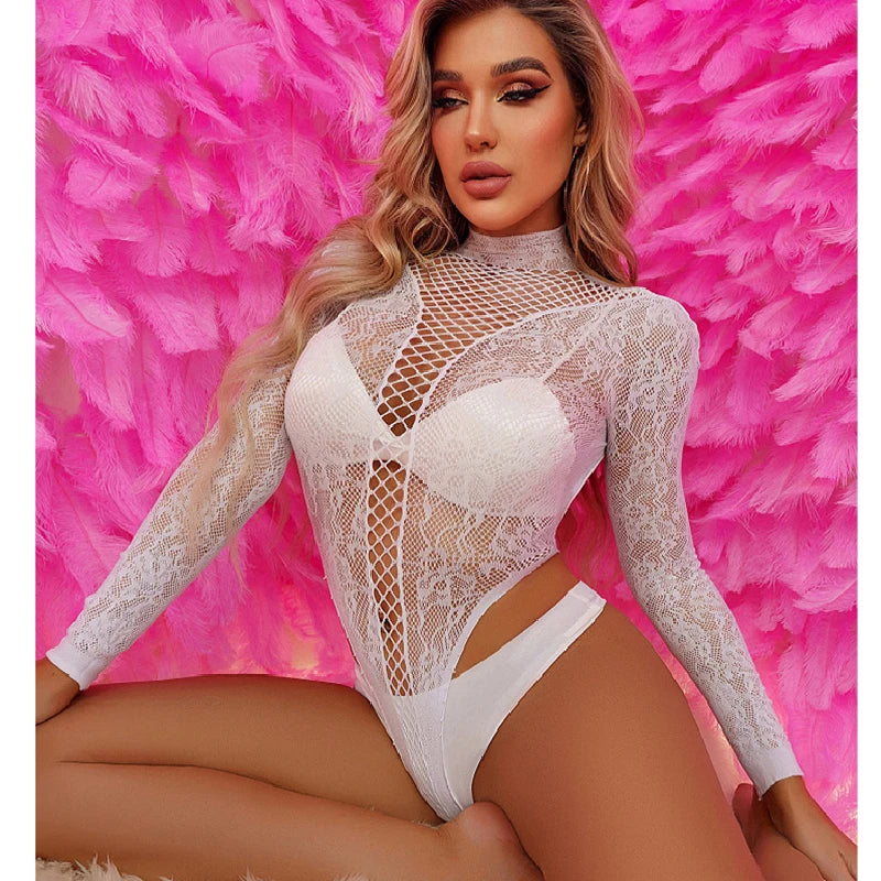 Breathable Lace Mesh Bodysuit – Open Back Summer One-Piece for Women