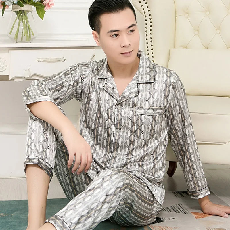Men’s High-Quality Pajama Set – Short & Long Sleeve, Ice Silk Sleepwear, Plus Sizes