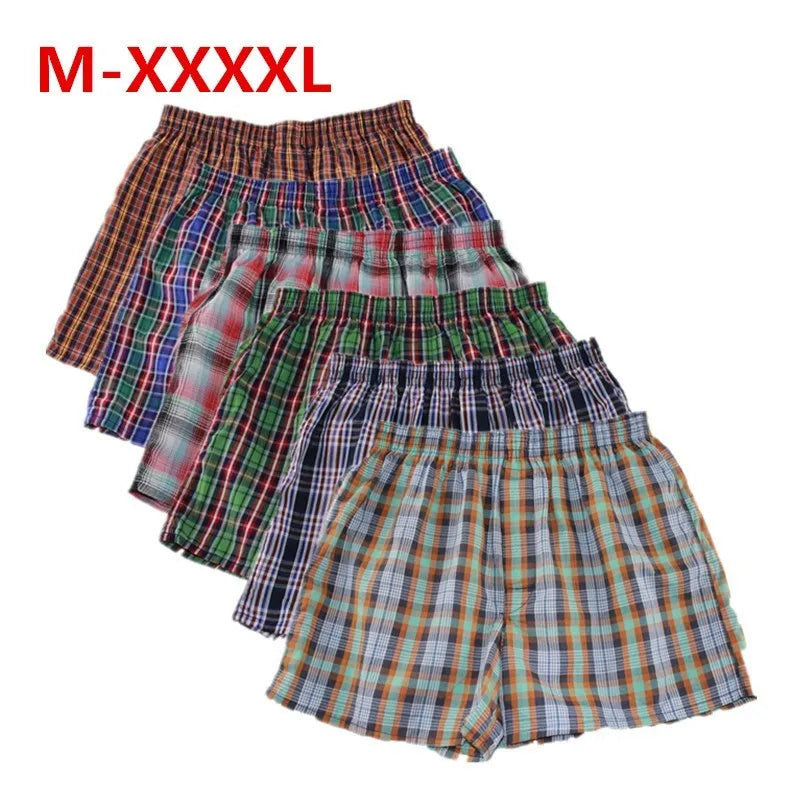 Classic Plaid Cotton Boxers – Men’s 4PCS Plus Size