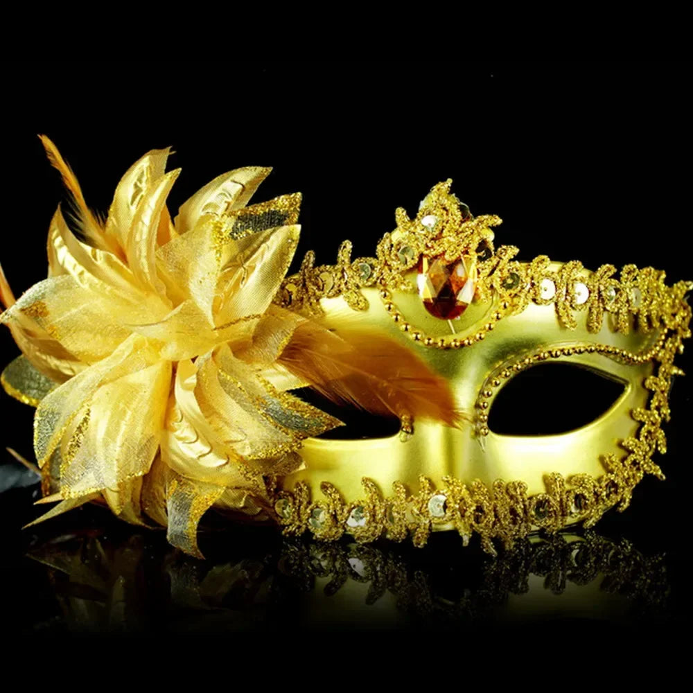 Sexy Venice Cosplay Mask – Erotic Masquerade Princess Eye Mask with Feathers & Luxury Floral Details