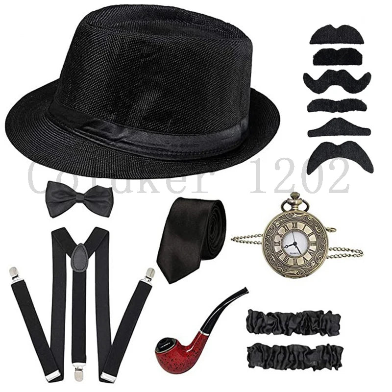 Roaring 20s Gatsby Gangster Accessory Kit – Vintage Panama Hat, Bow Tie & Suspenders for Dashing 1920s Cosplay or Speakeasy Style