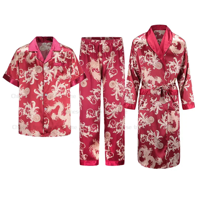 Luxury Comfort – Dragon Print Satin Pijamas for Men
