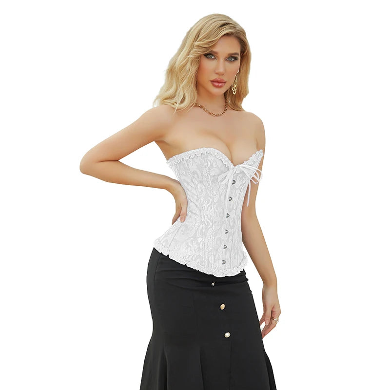 Sexy Gothic Overbust Corset Top – Lace-Up Boned Bustier with Elastic Fit, Steampunk Body Shaper for Women