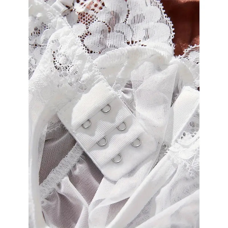 Ultra-Sexy Sheer Tulle Lingerie Set – V-Neck Bra, Open Sleep Skirt & Sheer Pants