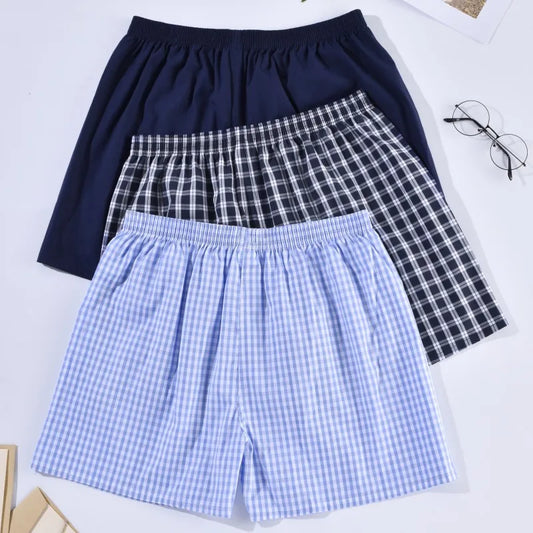 Men’s Classic Cotton Boxer Shorts – Casual, Loose, Striped & Plaid Sleepwear Underwear