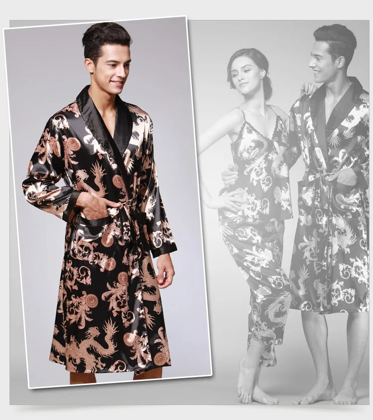Luxury Comfort – Dragon Print Satin Pijamas for Men