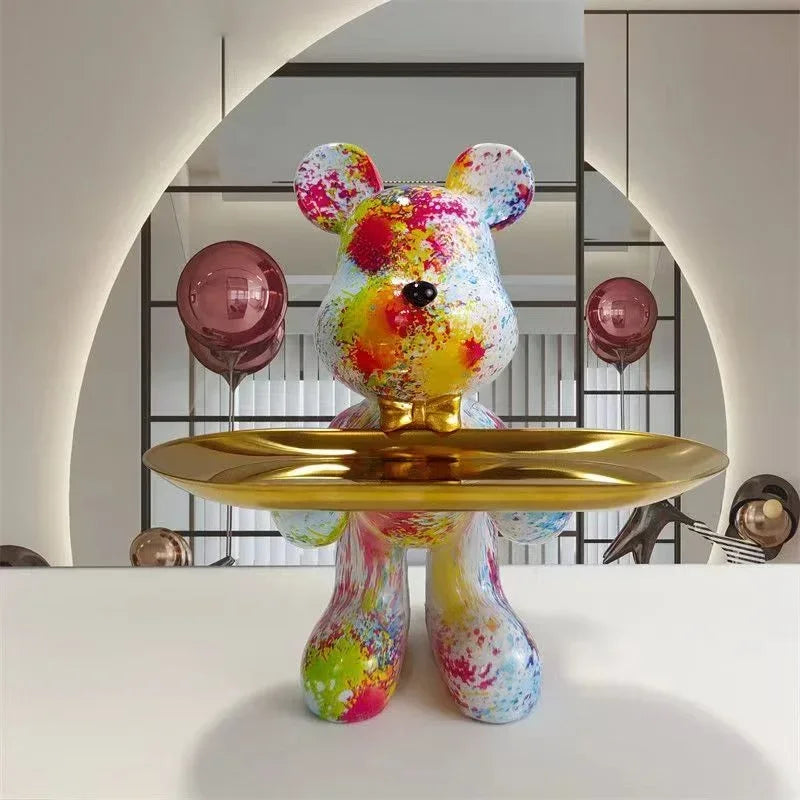Graffiti Bear Figurine – Modern Animal Ornament & Keys Storage | Home, Shelf, Table, and Room Decor