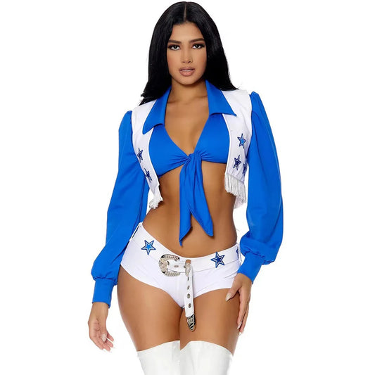 Sexy High School Cheerleader & Gym Sports Cosplay Costume – Racer-Inspired Dallas Cowgirl Outfit for Halloween, Parties & Dress-Up
