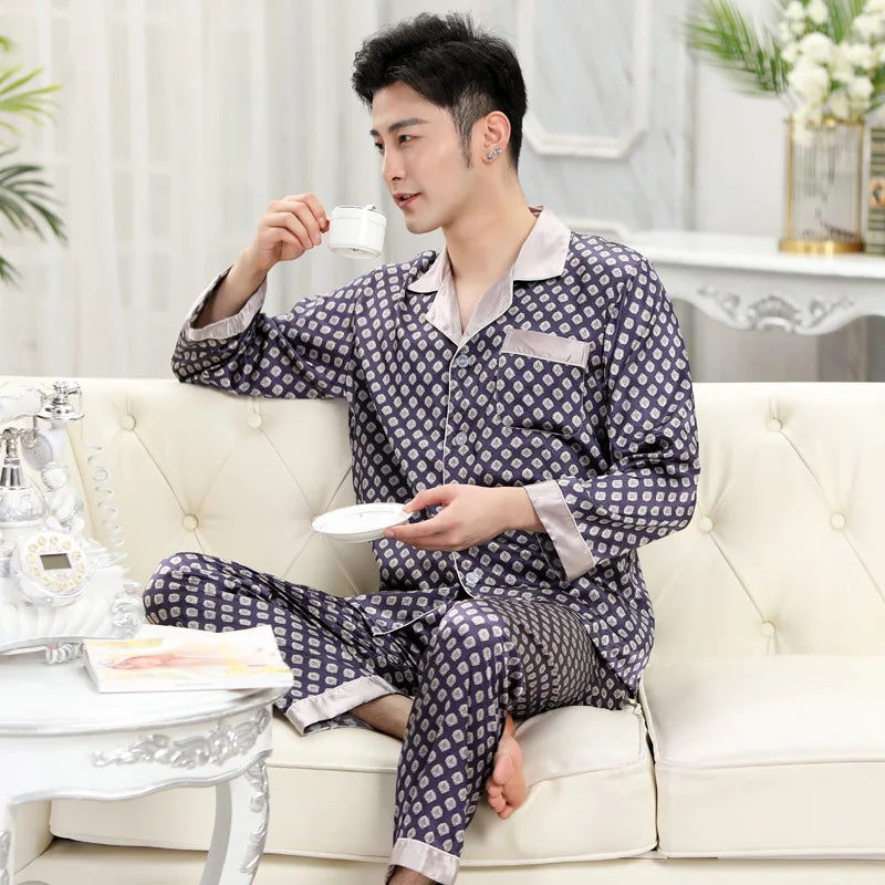 Men’s High-Quality Pajama Set – Short & Long Sleeve, Ice Silk Sleepwear, Plus Sizes