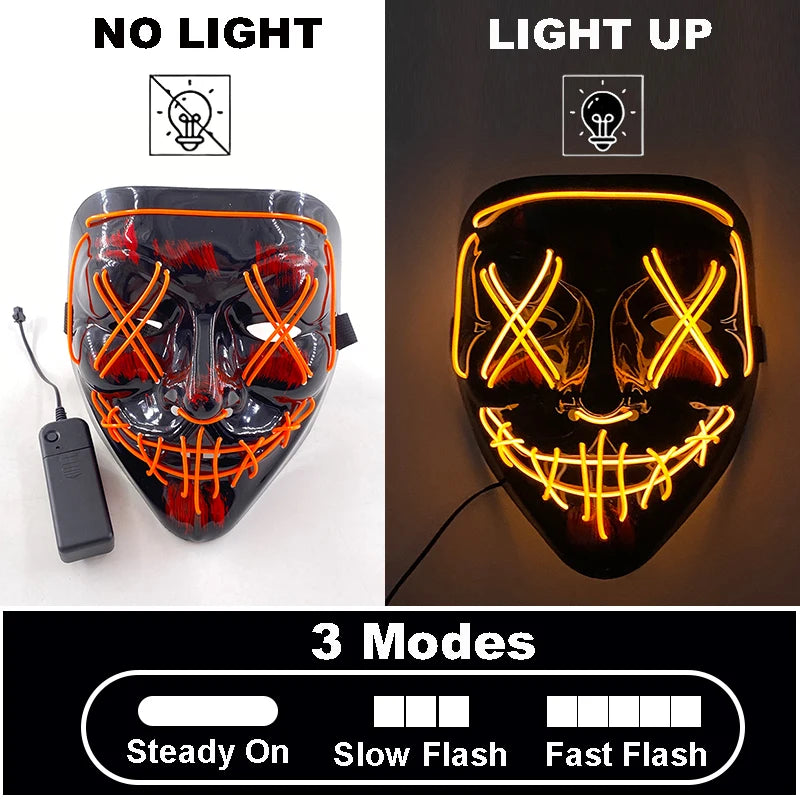 Glow-in-the-Dark Halloween Mask – Neon Luminous Half-Face Masque for Cosplay & Costume Parties