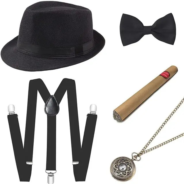 Roaring 20s Gatsby Gangster Accessory Kit – Vintage Panama Hat, Bow Tie & Suspenders for Dashing 1920s Cosplay or Speakeasy Style