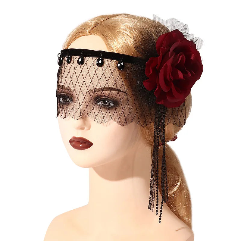 Elegant Rose Lace Face Mask – Gothic 1920s Gatsby-Inspired Masque