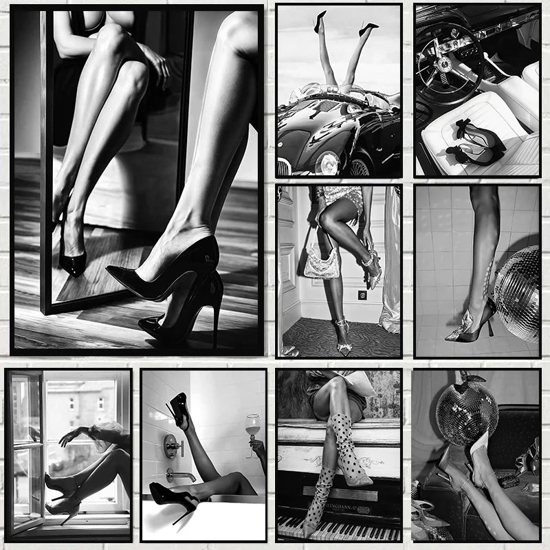 Midnight Glamour – Black & White Heels Art
