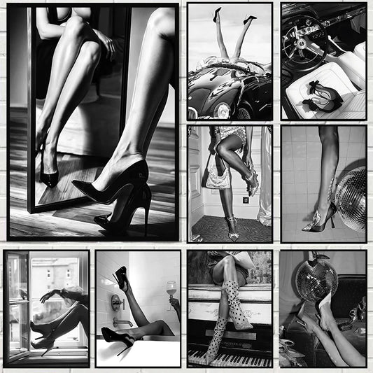 Midnight Glamour – Black & White Heels Art