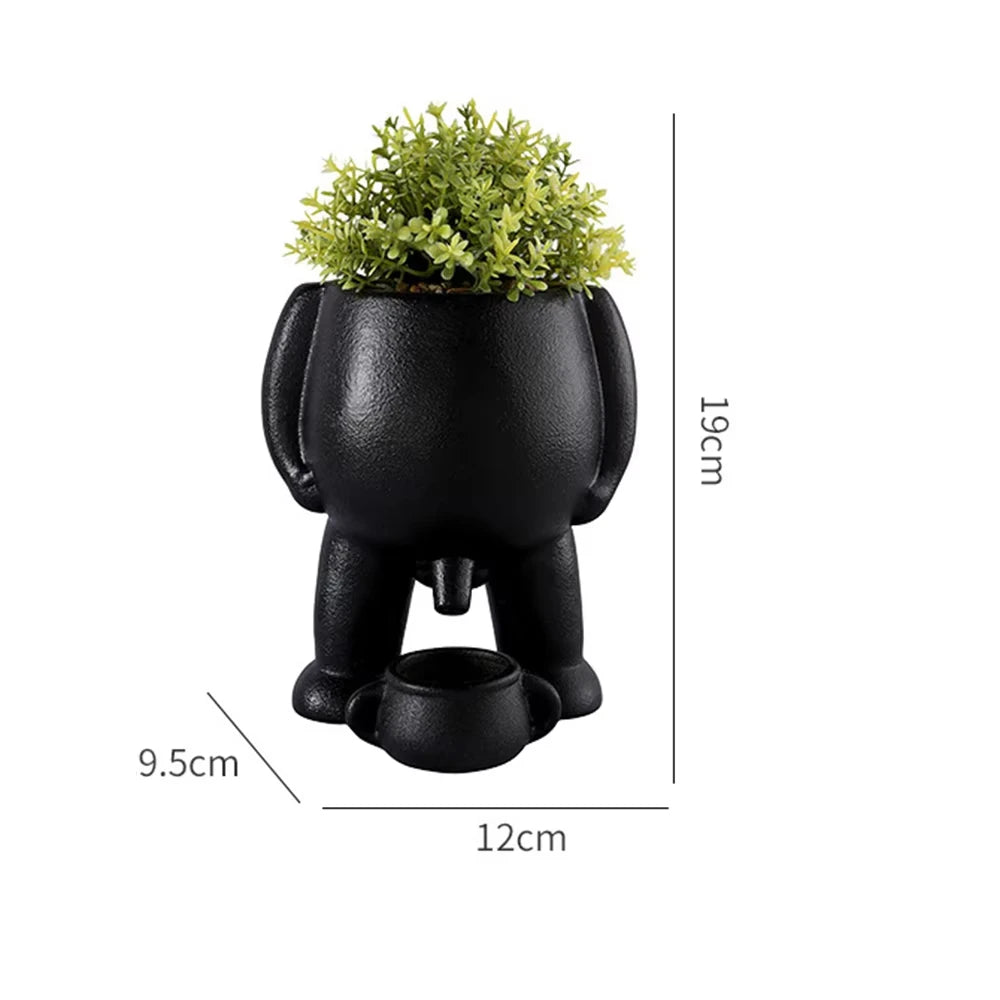The Pot That Pees – Funny Ceramic Planter for Desk or Patio Black White Peeing Boy Cheeky Present Gift