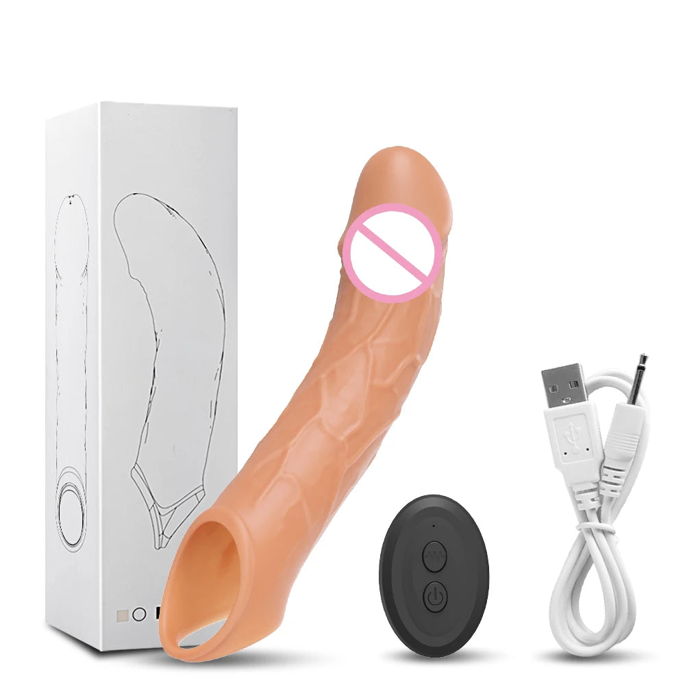 Remote Control Vibrating Penis Extension Sleeve – Reusable Silicone G-Spot Stimulator & Ejaculation Delay Toy for Couples